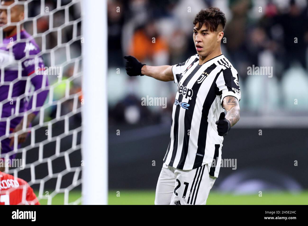 Kaio Jorge of Juventus Fc  looks on during the Serie A match between Juventus Fc and Acf Fiorentina . Stock Photo