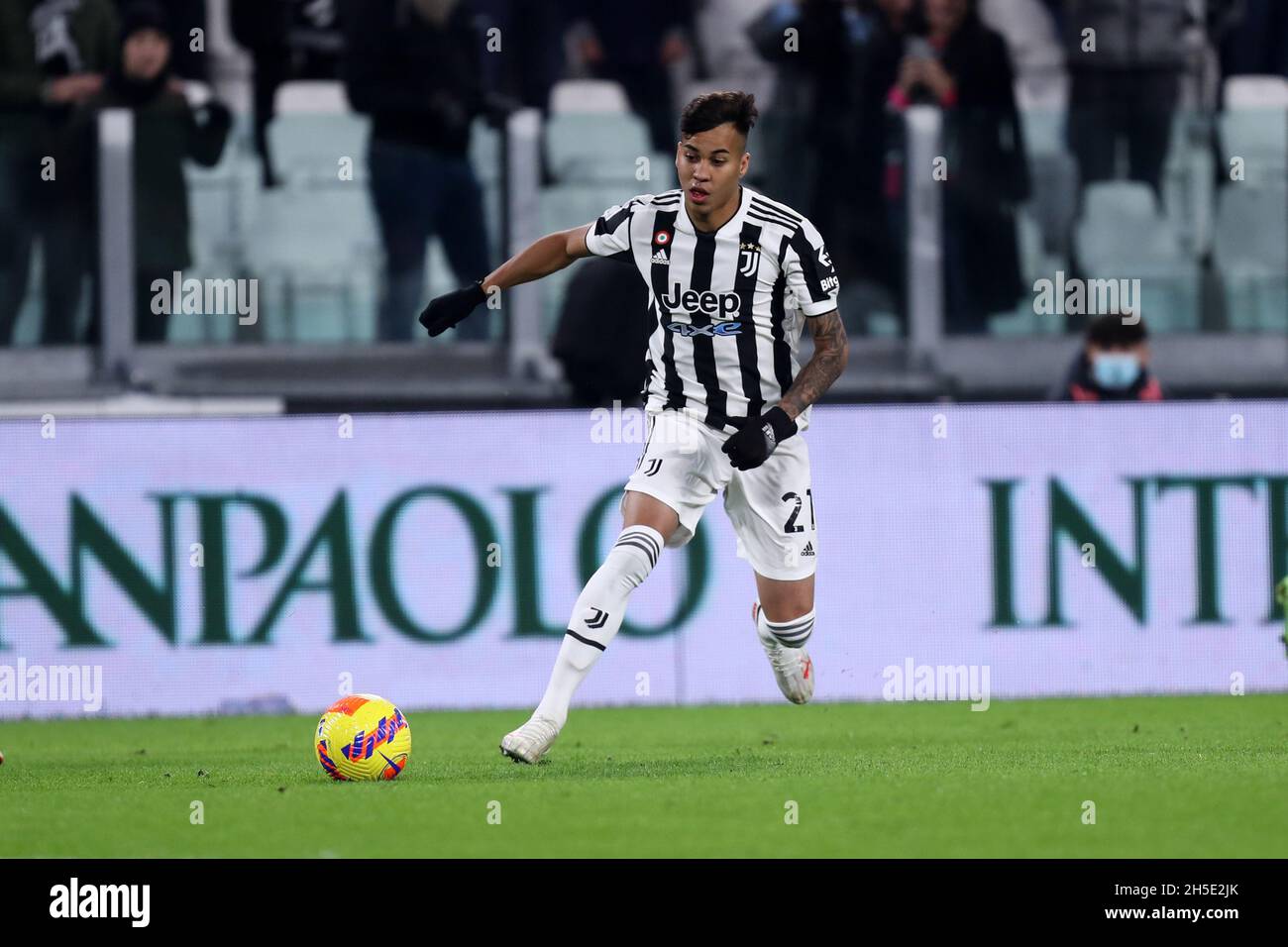 Kaio Jorge of Juventus Fc  battle for the ball during the Serie A match between Juventus Fc and Acf Fiorentina . Stock Photo