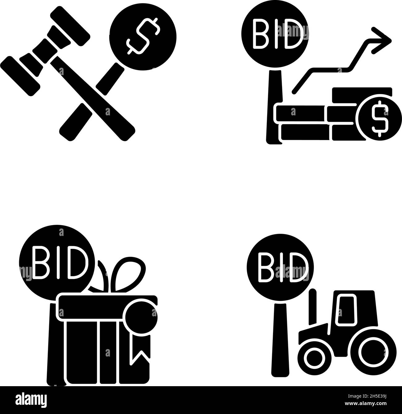 Agriculture auction components black glyph icons set on white space ...