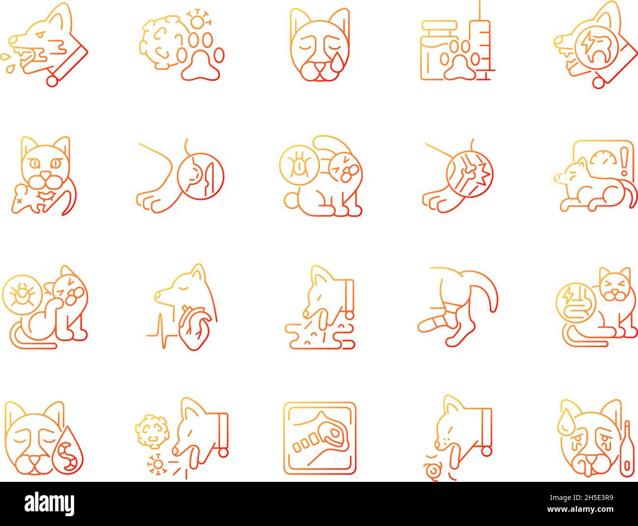 Pet disease gradient linear vector icons set Stock Vector