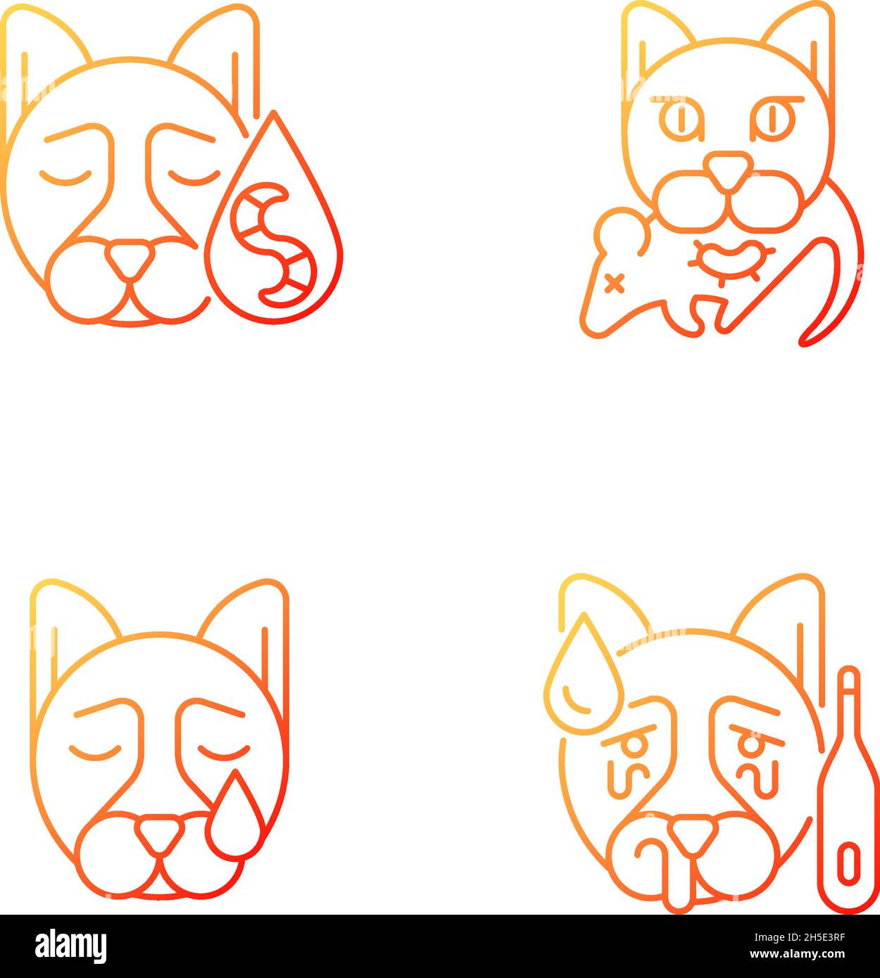 Pet infections gradient linear vector icons set Stock Vector