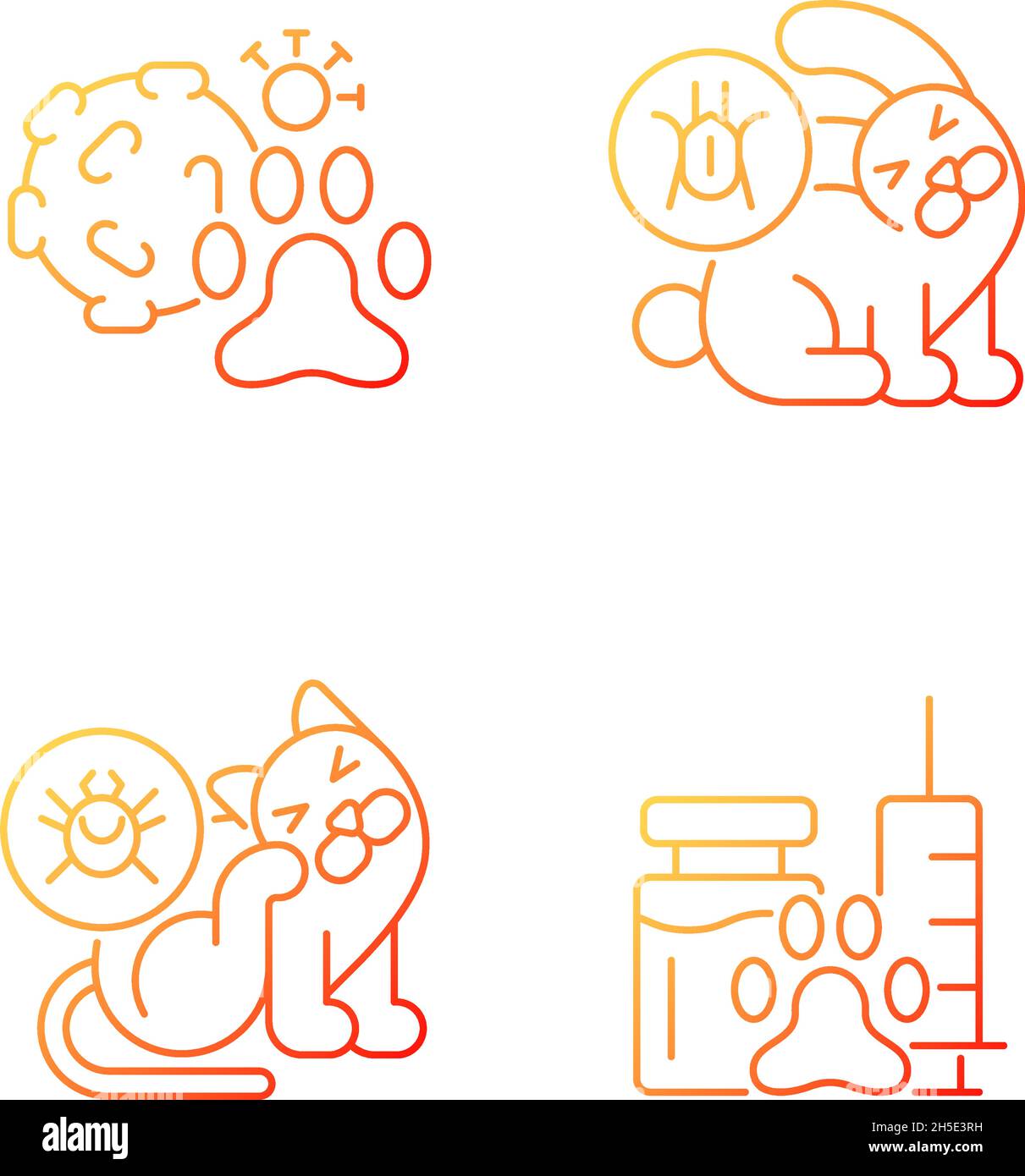 Pet parasites gradient linear vector icons set Stock Vector