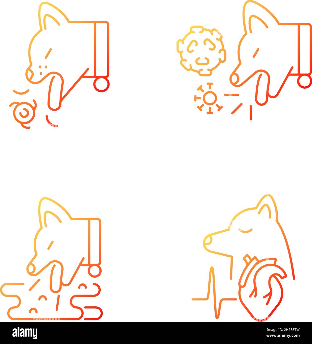 Pet stomach illness gradient linear vector icons set Stock Vector