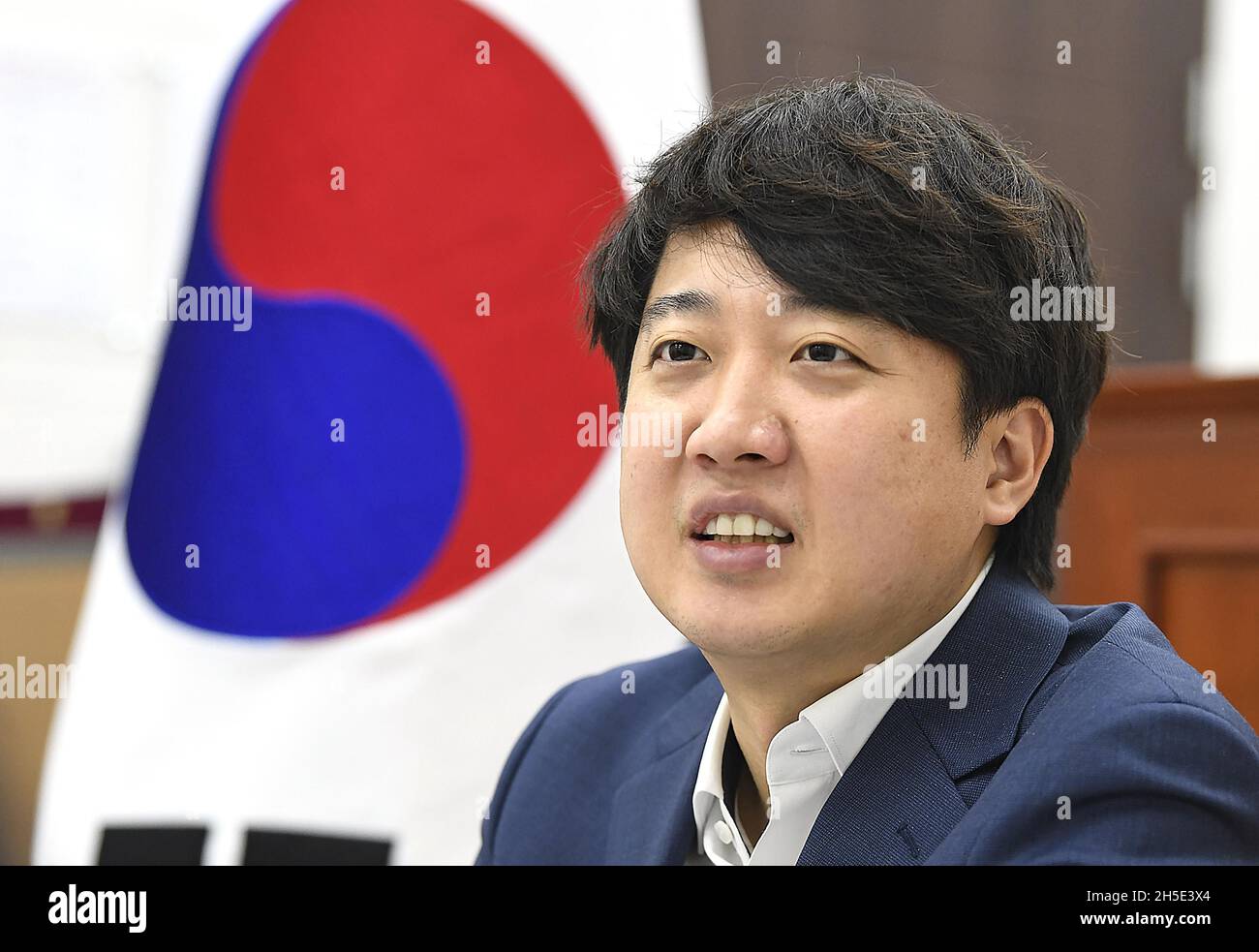 Lee Jun Seok, head of South Korea's main opposition People Power Party, is  interviewed by Kyodo