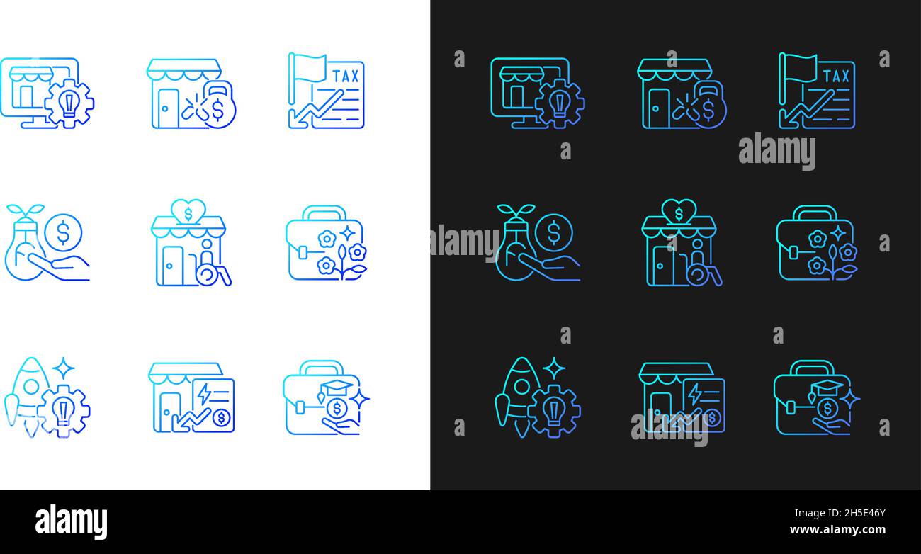 Small business development support gradient icons set for dark and light mode Stock Vector