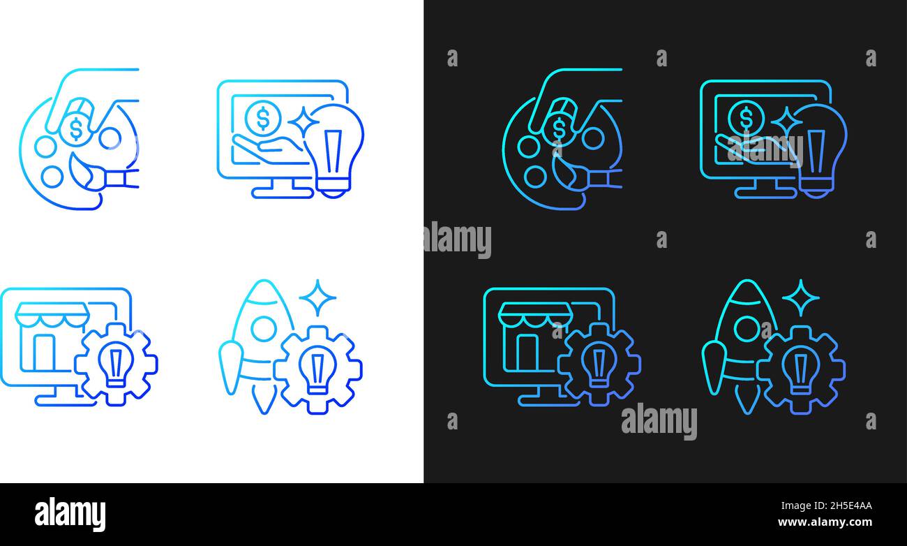 Startup ideas gradient icons set for dark and light mode Stock Vector