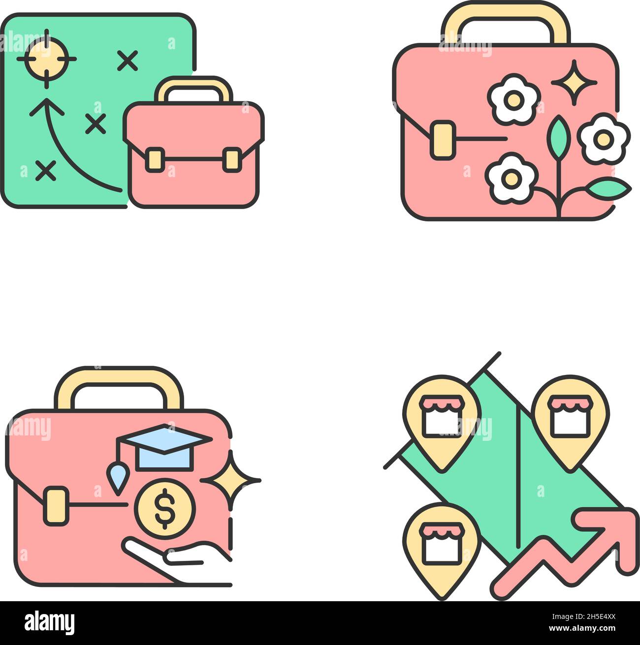 Business development RGB color icons set Stock Vector