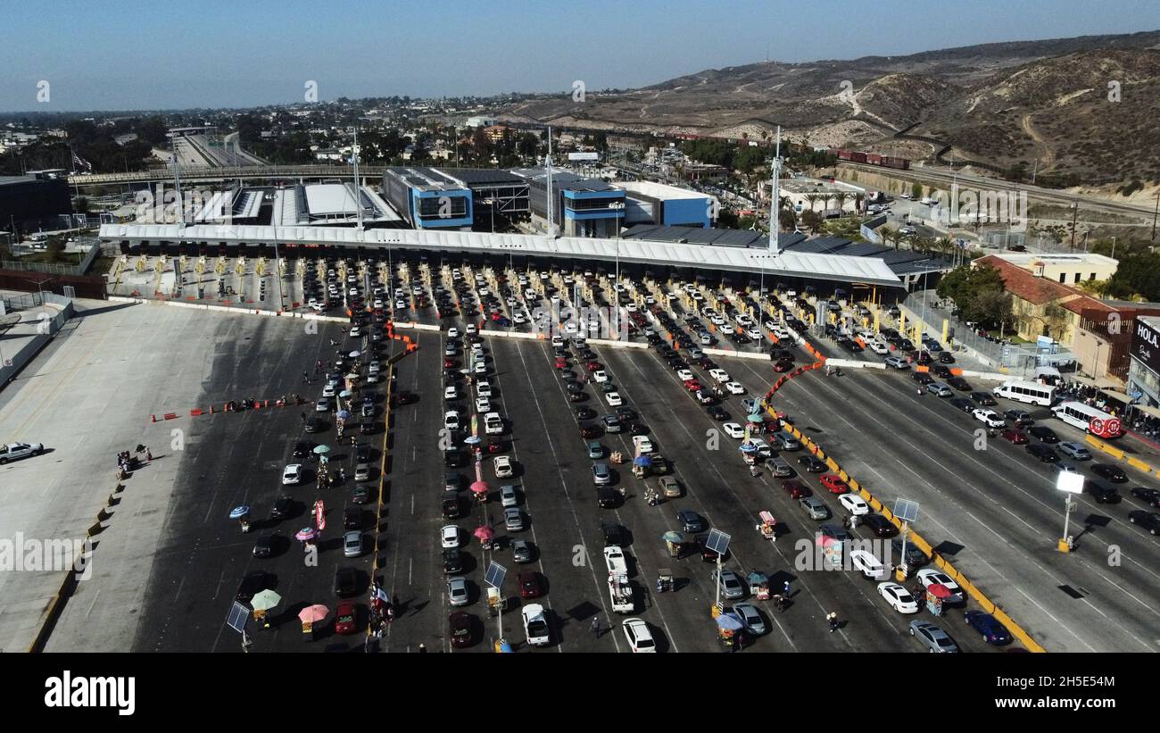 Tijuana, Mexico. 08th Nov, 2021. Panoramic image of the San Ysidro  International Border Crossing at the border between Tijuana, Mexico, and San  Diego, United States, where the land border was reopened Monday, image size:1300x821