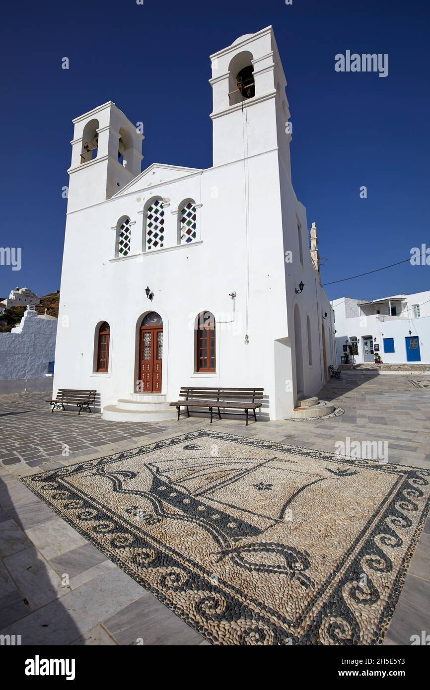 The main church in Plaka village, Milos island, Greece Stock Photo