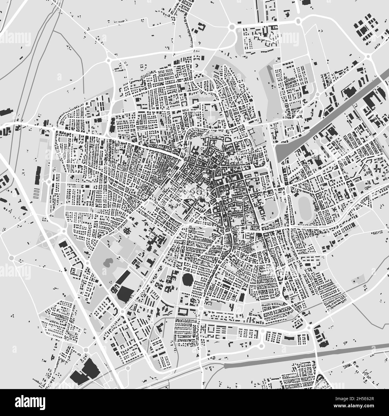 Urban city vector map of Ravenna. Vector illustration, Ravenna map grayscale black and white art poster. Street map image with roads, metropolitan cit Stock Vector