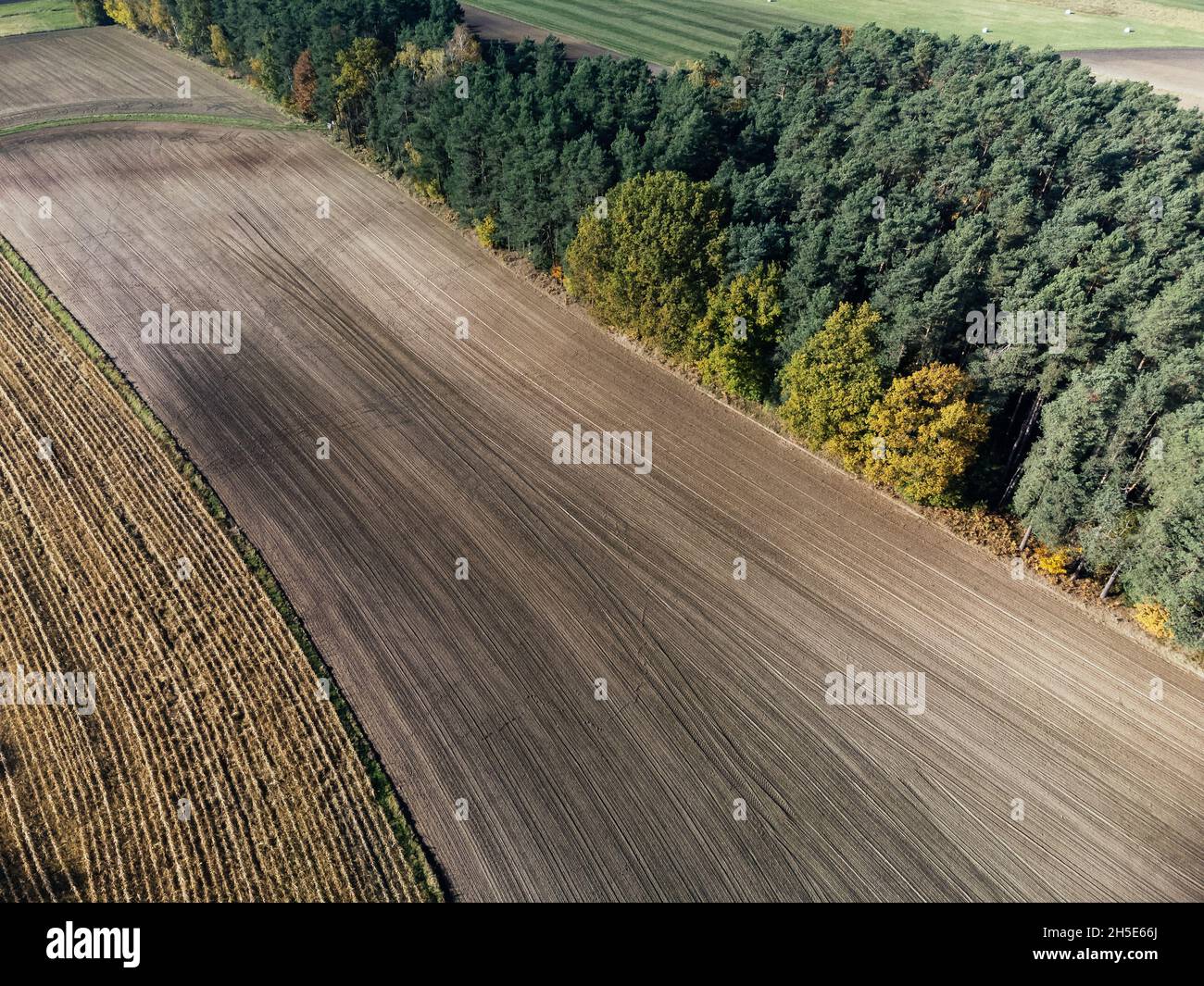 Aerial view of the vast agricultural field in Coburg Bavaria, Germany ...