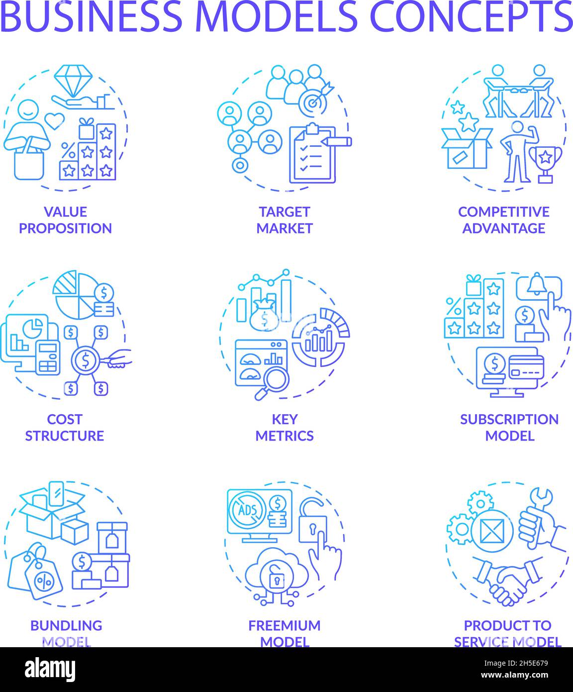 Business models blue gradient concept icons set Stock Vector Image ...