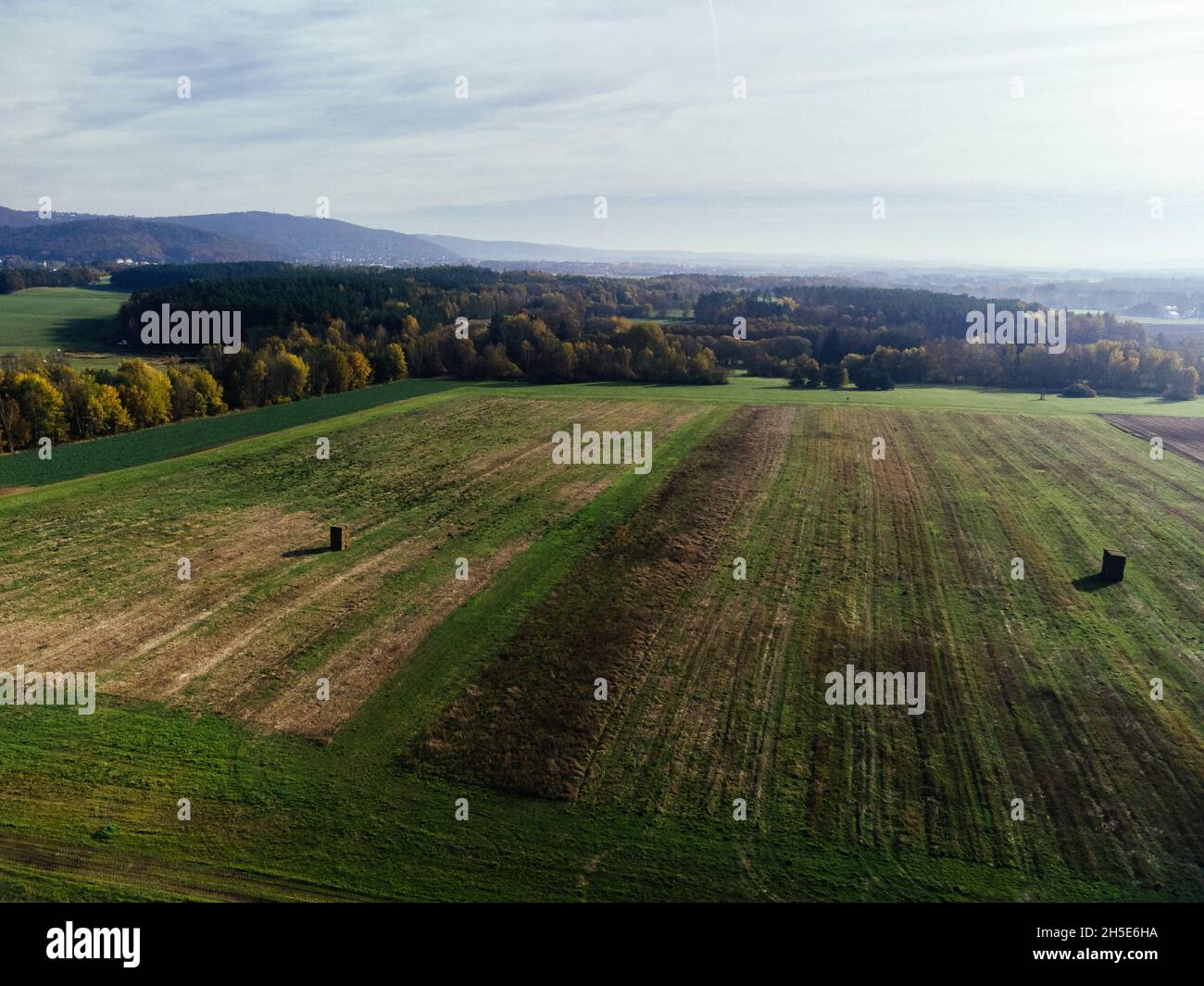 Aerial view of the vast agricultural field in Coburg Bavaria, Germany ...