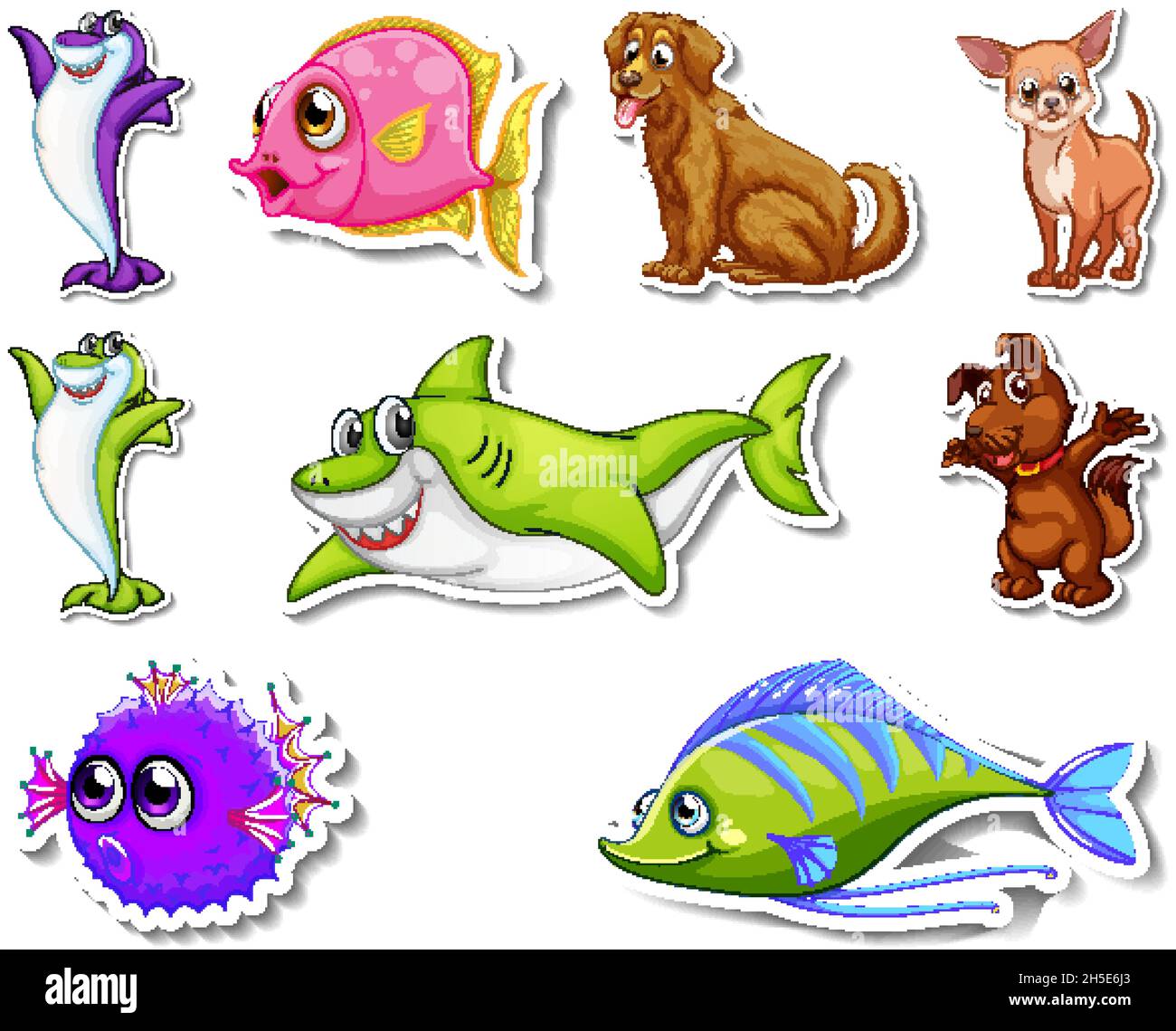 Set of stickers with sea animals and dogs cartoon character illustration  Stock Vector Image & Art - Alamy