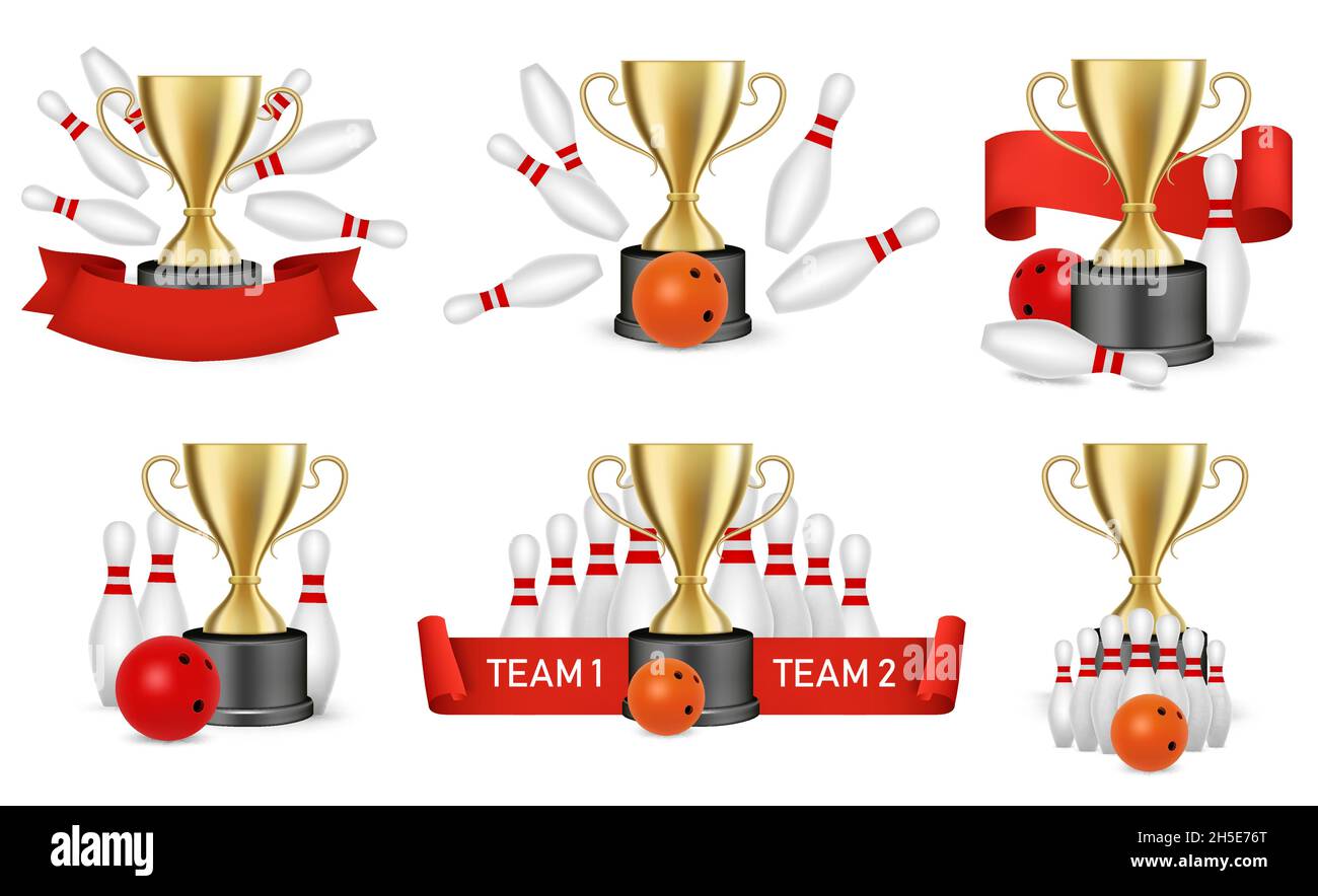 Bowling tournament reward set, vector isolated illustration Stock Vector