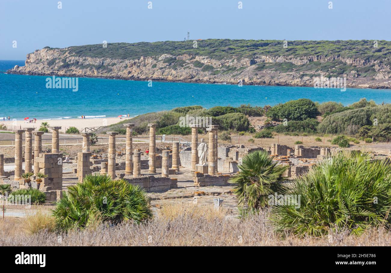 The ruins of the Roman town of Baelo Claudia, Tarifa, Bolonia, Andalusia, southern Spain. Situated on the northern shore of the Strait of Gibraltar, t Stock Photo