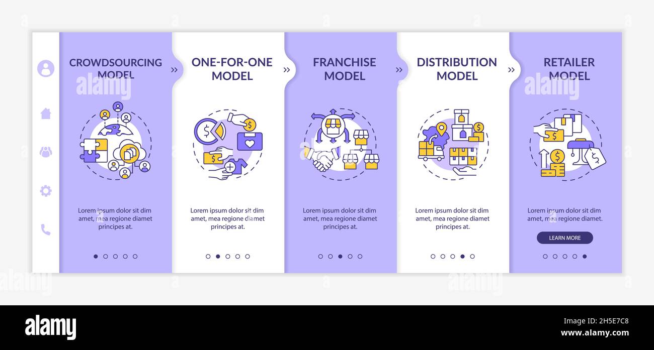 Different business models onboarding vector template Stock Vector