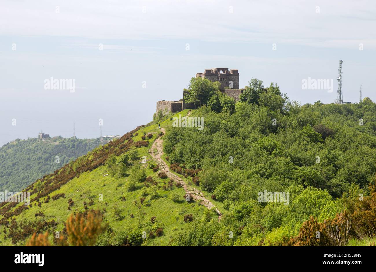 View of Fort Puin in the city of Genoa Mura park trail (Parco delle Mura), Genoa, Italy. Stock Photo