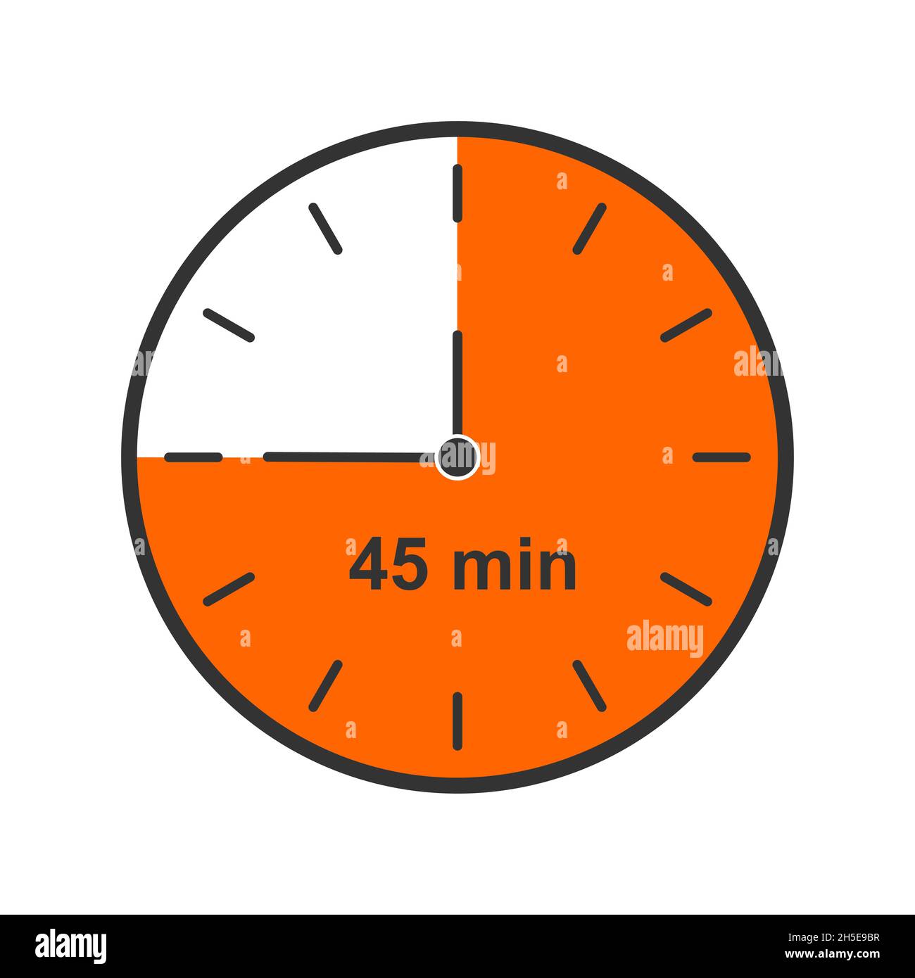 Clock icon with 45 minutes time interval. Countdown timer or stopwatch