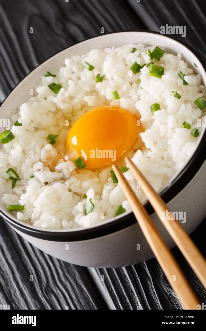 Japanese Style Rice Display Tamago Kake Gohan Japanese Style Rice With Egg close up in the bowl on ...