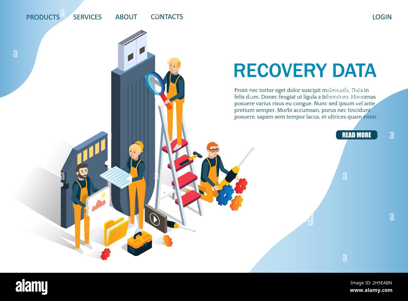Recovery data vector website landing page design template Stock Vector