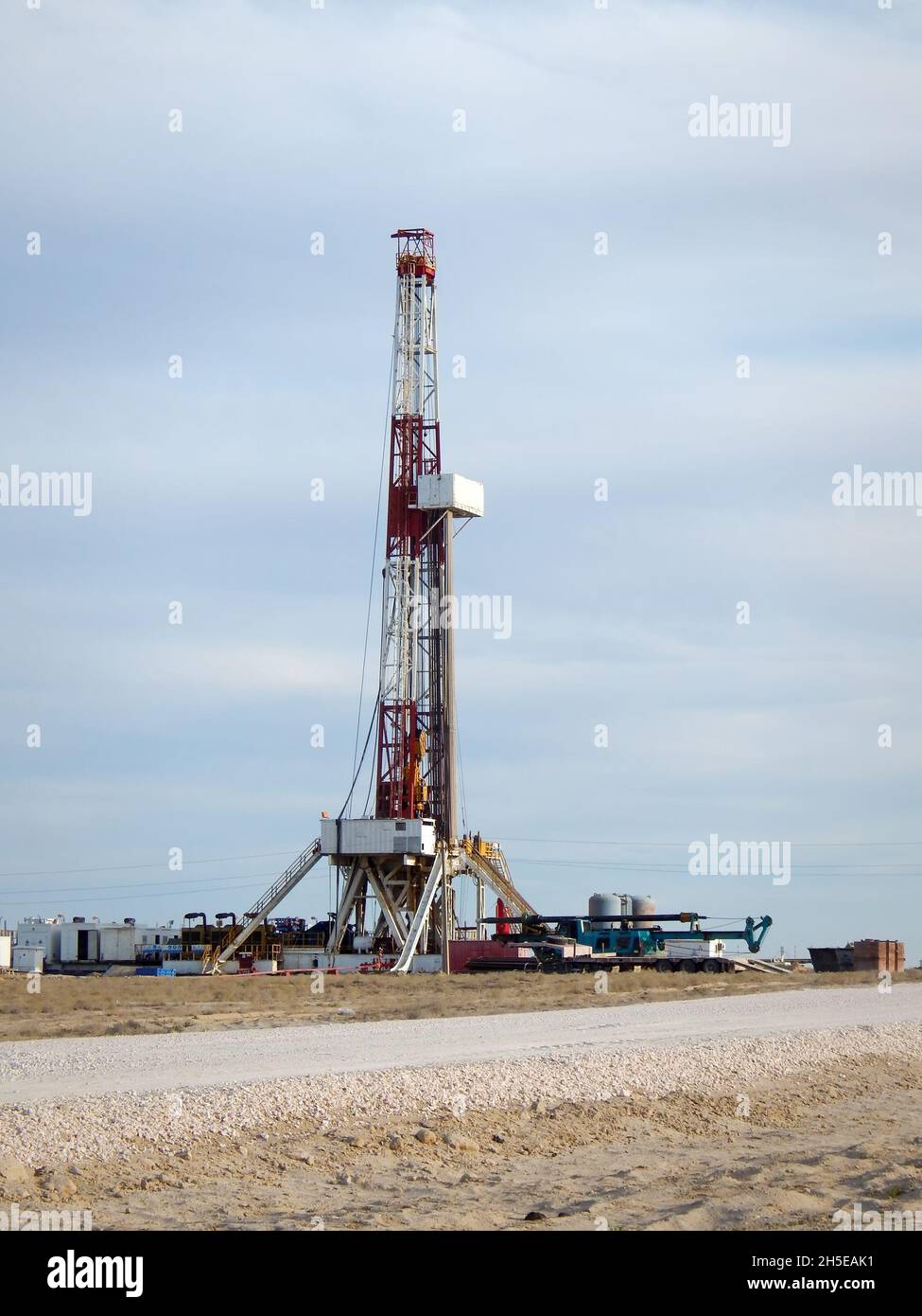 Drilling Rig in the steppe. Kazakhstan. Mangistau region. 10 September 2019 year. Mangistau region. Stock Photo