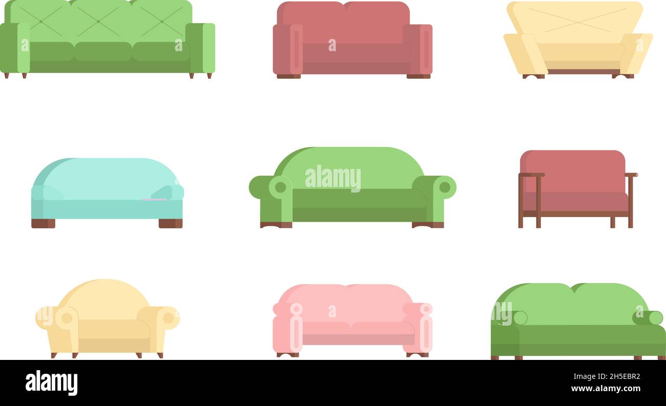 Sofa icon set, vector flat isolated illustration Stock Vector