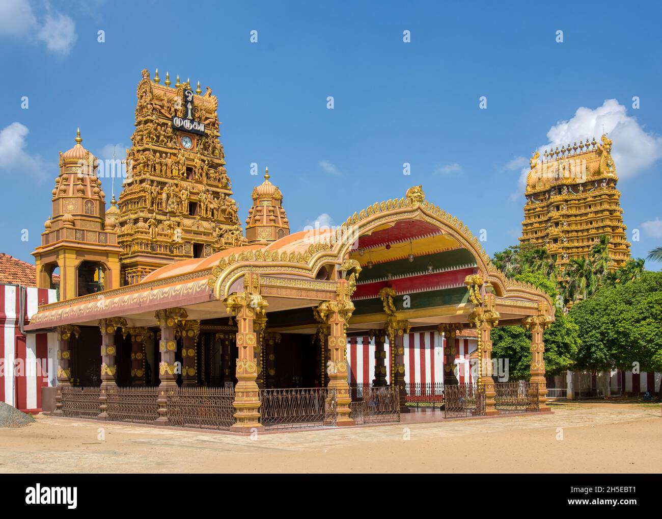 Jaffna, Sri Lanka - 12th January 2020 : The beautiful Nallur Kandaswamy Kovil temple is an important place of worship for local Hindus. Stock Photo