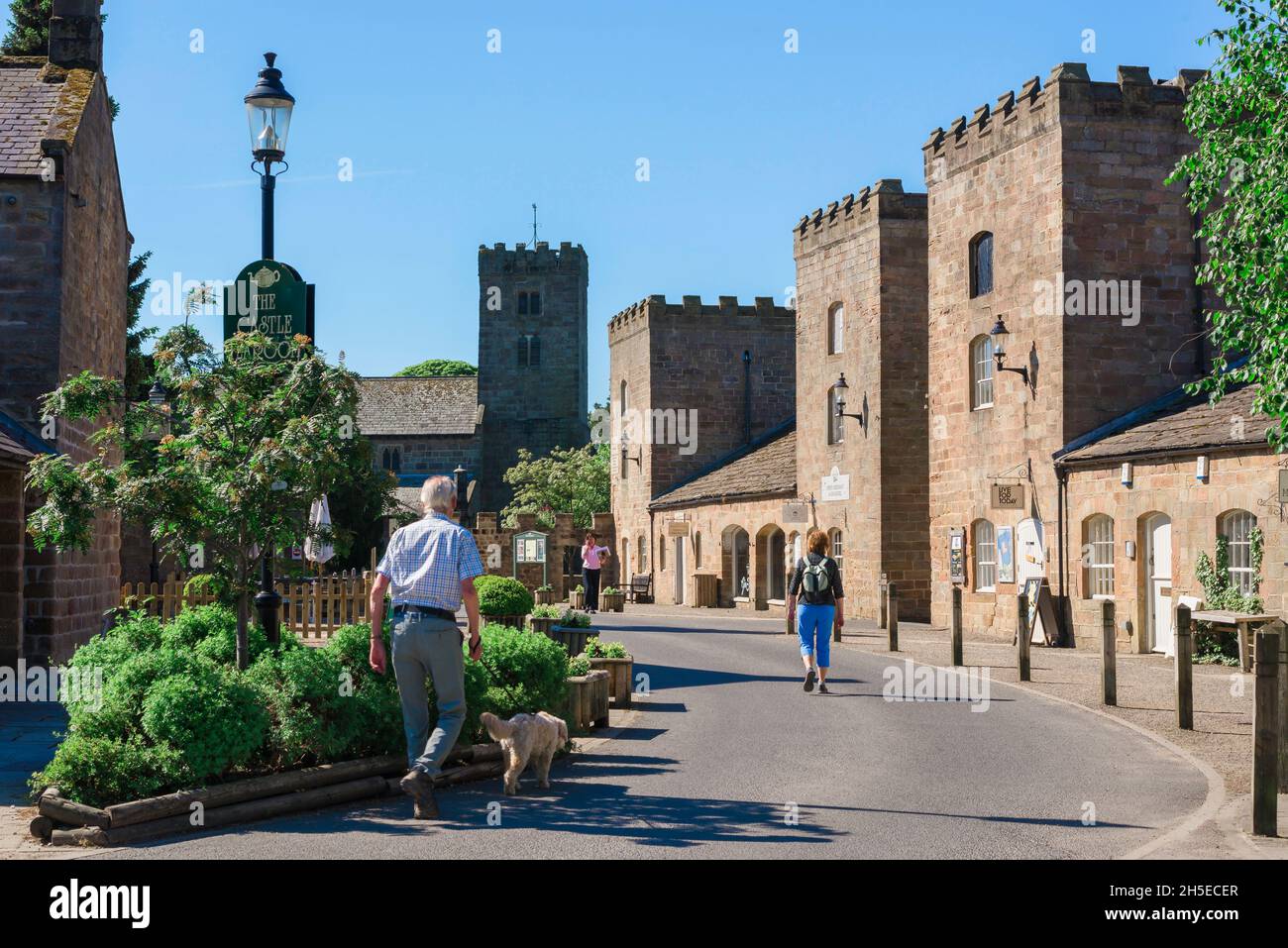 Ripley North Yorkshire, view in summer of people walking past the