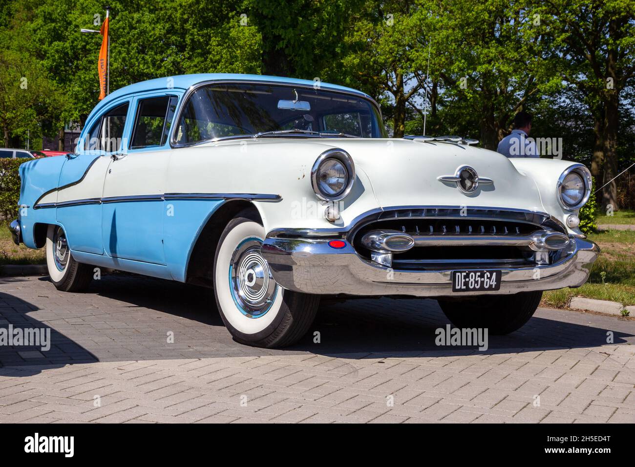 1955 Oldsmobile classic car on the parking lot during the Rock Around The Jukebox event. Rosmalen, The Netherlands - May 8, 2016 Stock Photo