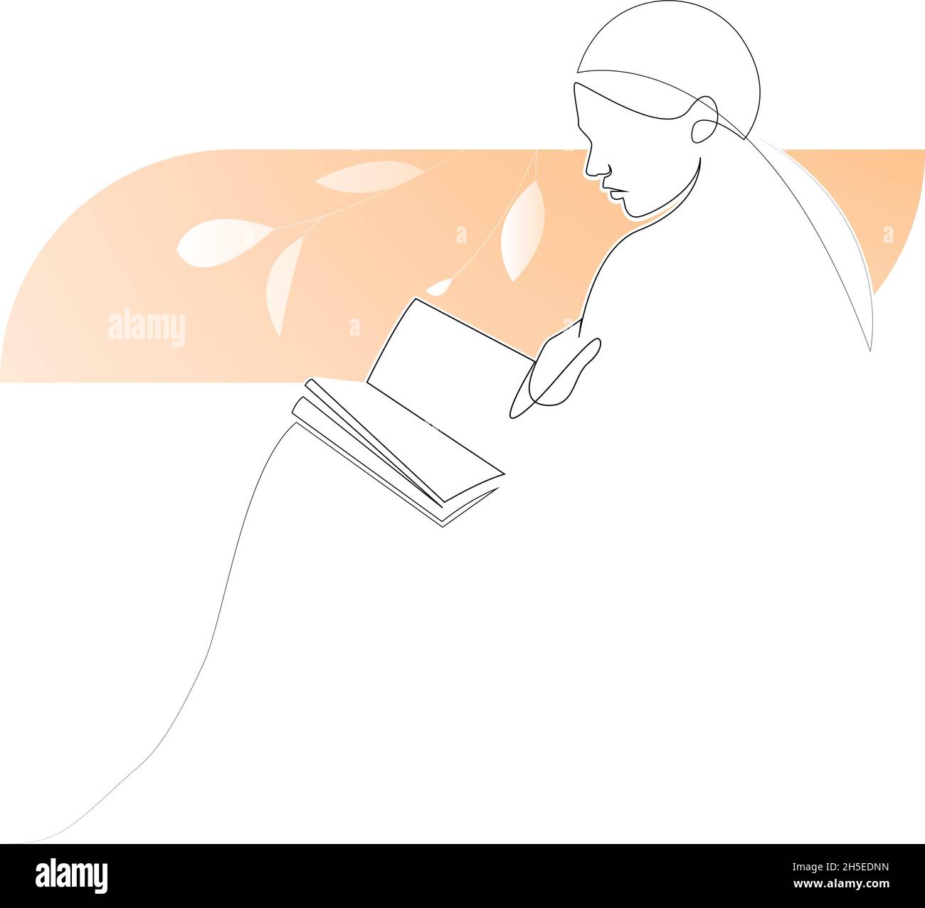 Continuous line drawing of woman reading book. One line girl relaxing ...