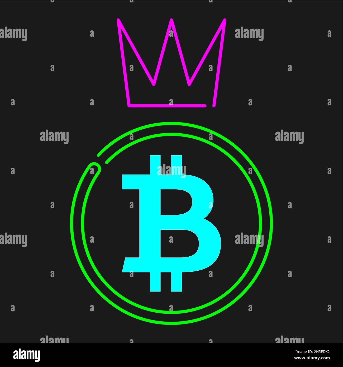 Bitcoin with crown neon symblol - Cryptocurrency winner concept, cyan,  magenta, green line colors Stock Vector Image & Art - Alamy