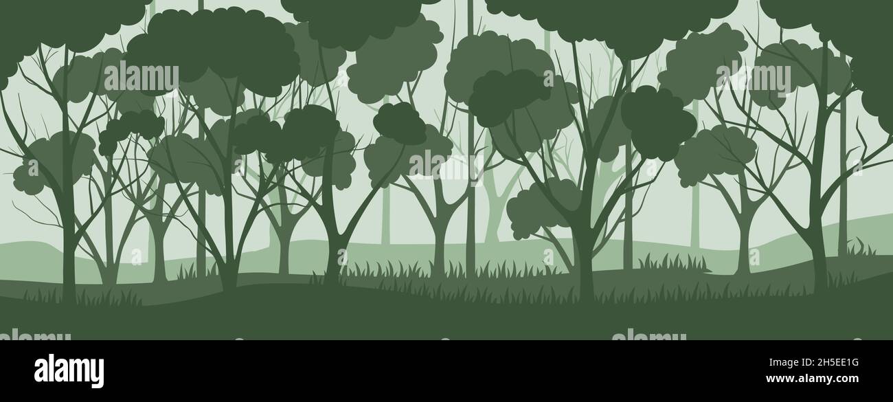 Silhouette magical misty forest. Stock Vector