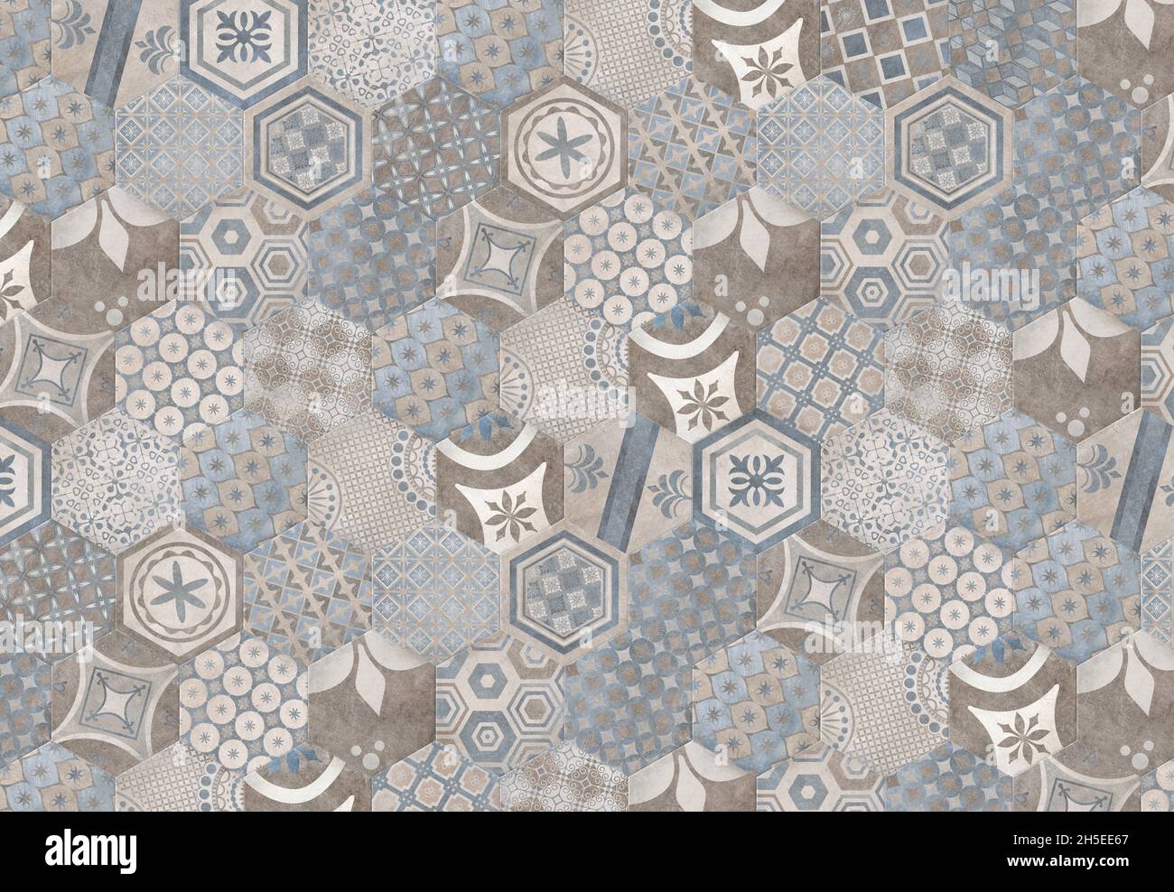 modern Patchwork tiles. Portuguese and Spain decor. Hexagon pattern