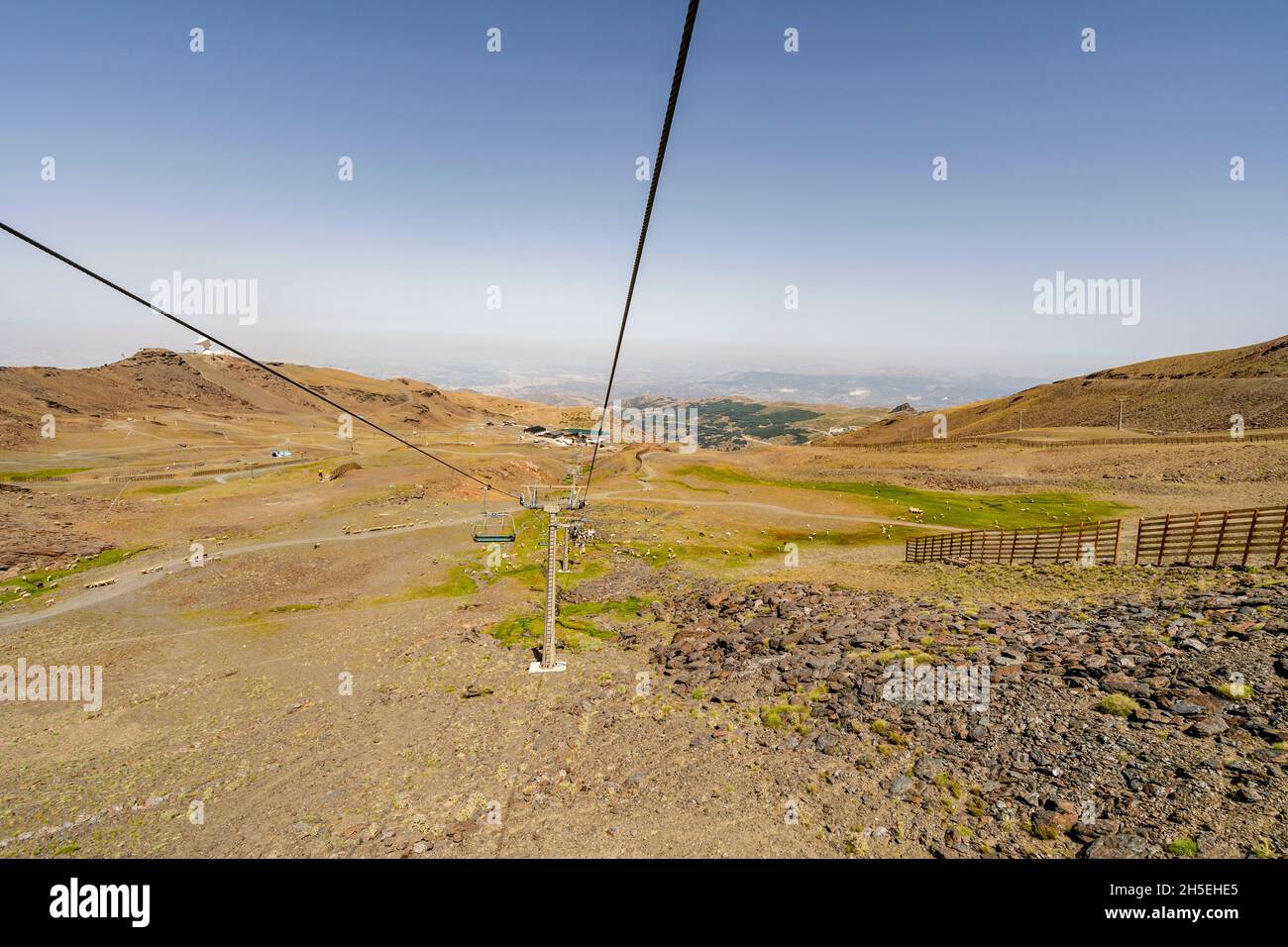 Cable car from ski resort Sierra Nevada through Sierra Nevada National Park, Andalusia, Spain Stock Photo