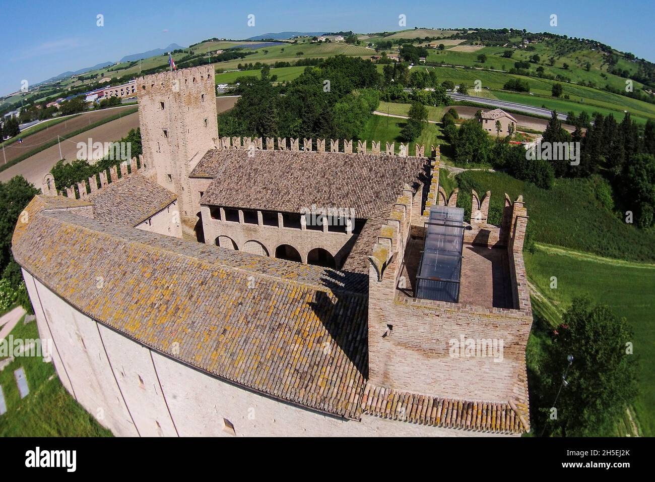 Aerial view, Rancia Castle, Tolentino, Marche, Italy, Europe Stock Photo