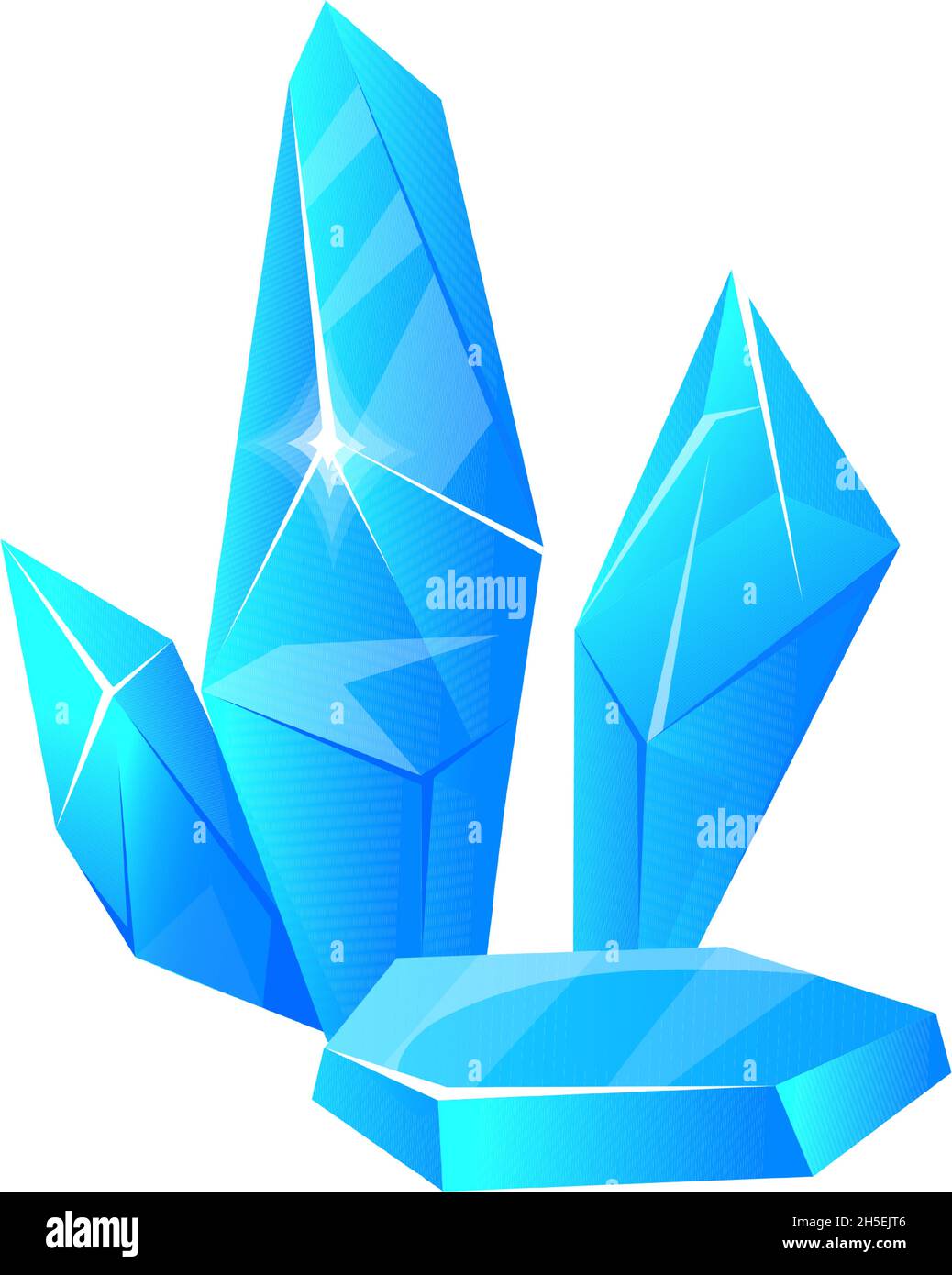 Blue ice crystals. Crystal stones of geometric shape, bright mineral, artoon vector illustration
