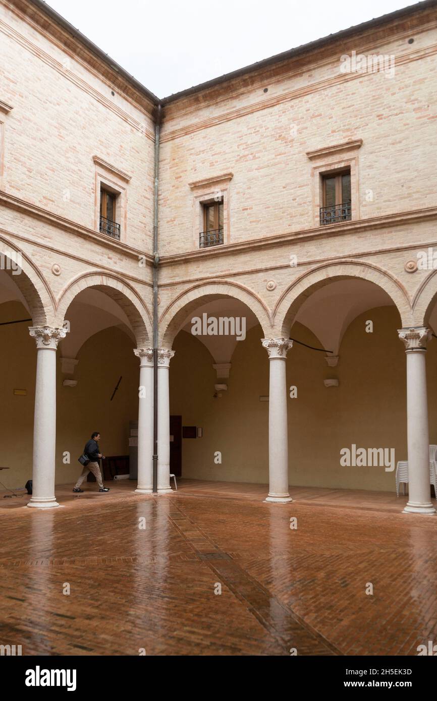 Palazzo Buonafede palaace, Courtyard, Monte San Giusto; Marche, Italy, Europe Stock Photo
