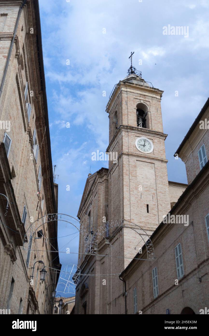 Old Town, St. Stephen's Church, Bell tower, Monte San Giusto; Marche, Italy, Europe Stock Photo