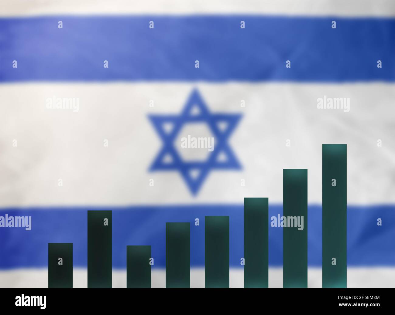 The concept of Growth success developments against the background of the national flag of the Israel. Mockup chart increase of positive indicators. Stock Photo