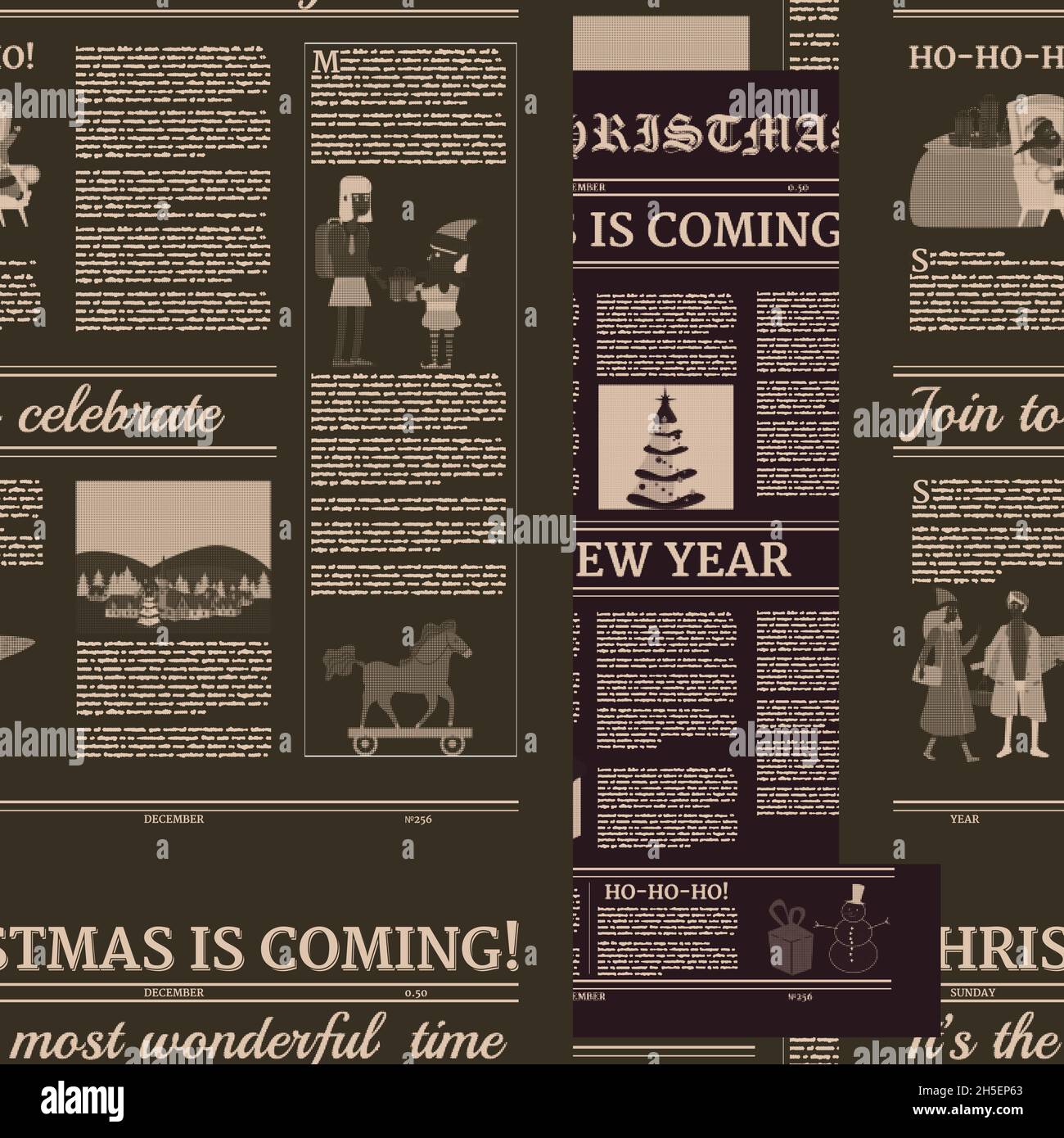 Seamless Christmas Newspaper Black Background Pattern Old Paper Retro Style Vector Illustration Decoration Design Stock Vector Image Art Alamy