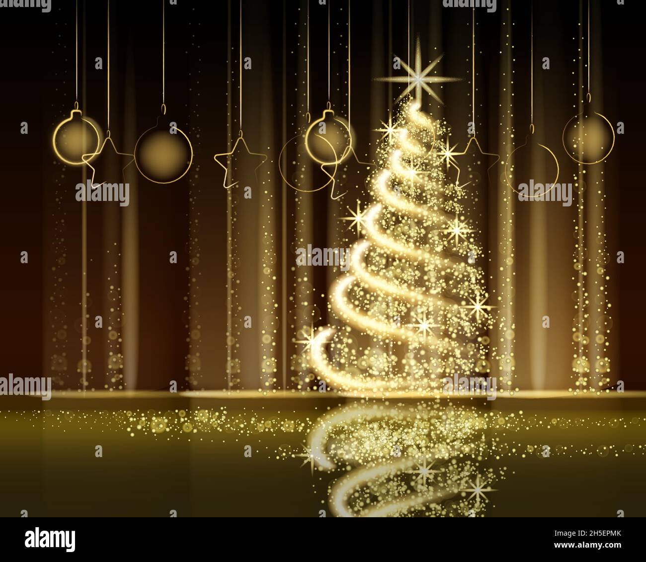 Christmas Tree With Gold Lights 