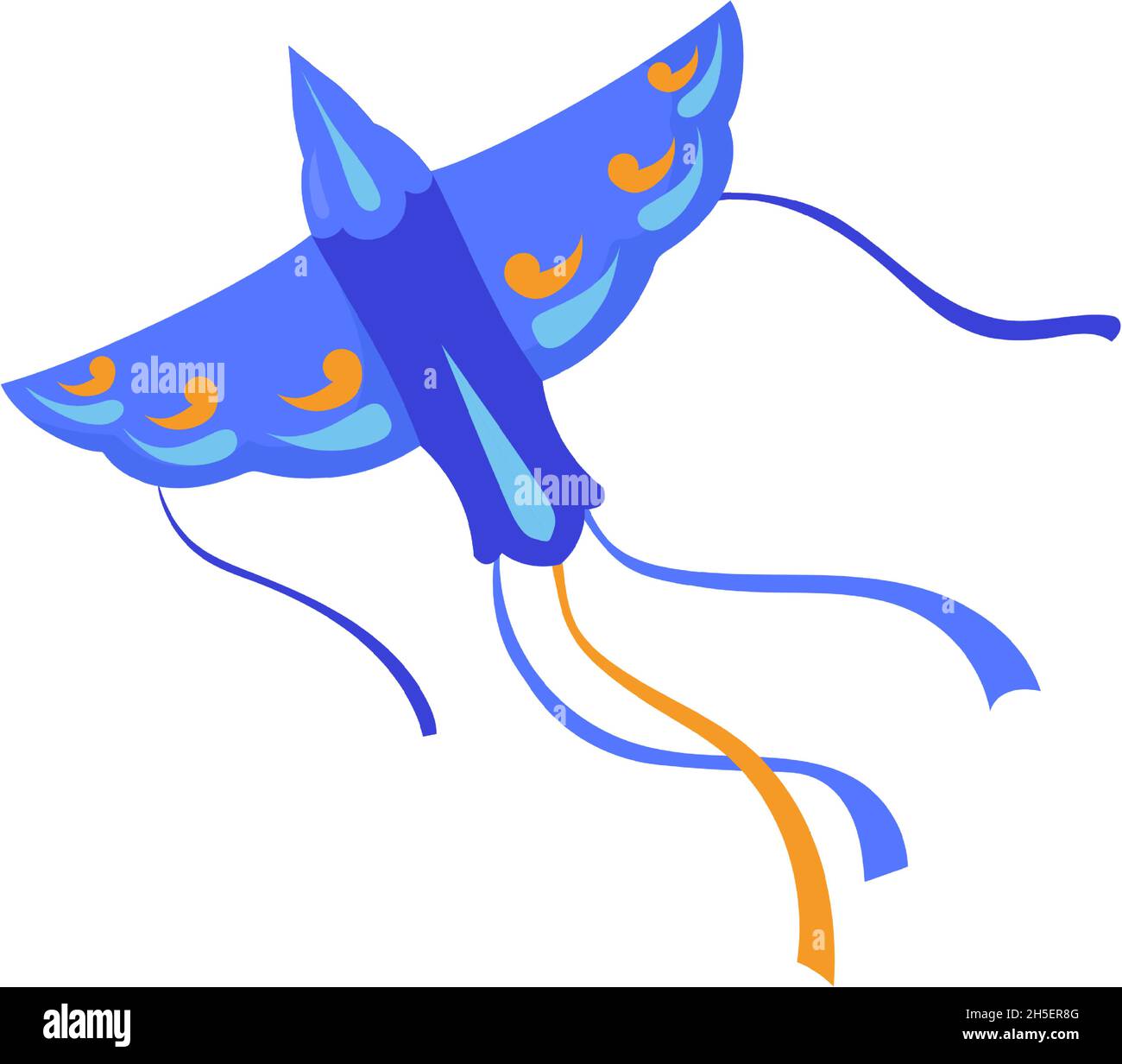 Blue bird kite. Cartoon paper toy vector illustration isolated on white background Stock Vector