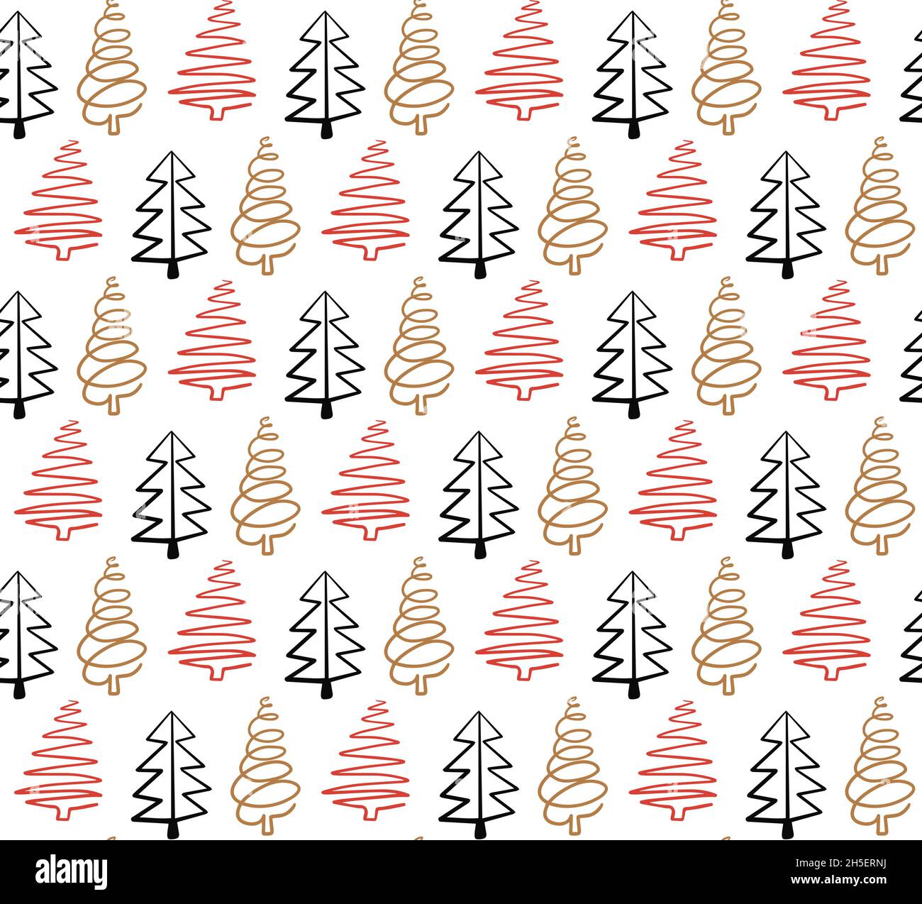 Abstract Christmas Seamless pattern with hand drawn Christmas trees ...