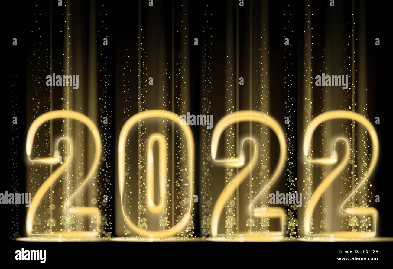 2022 New Year shiny gold color shiny numbers banner. Realistic text ...
