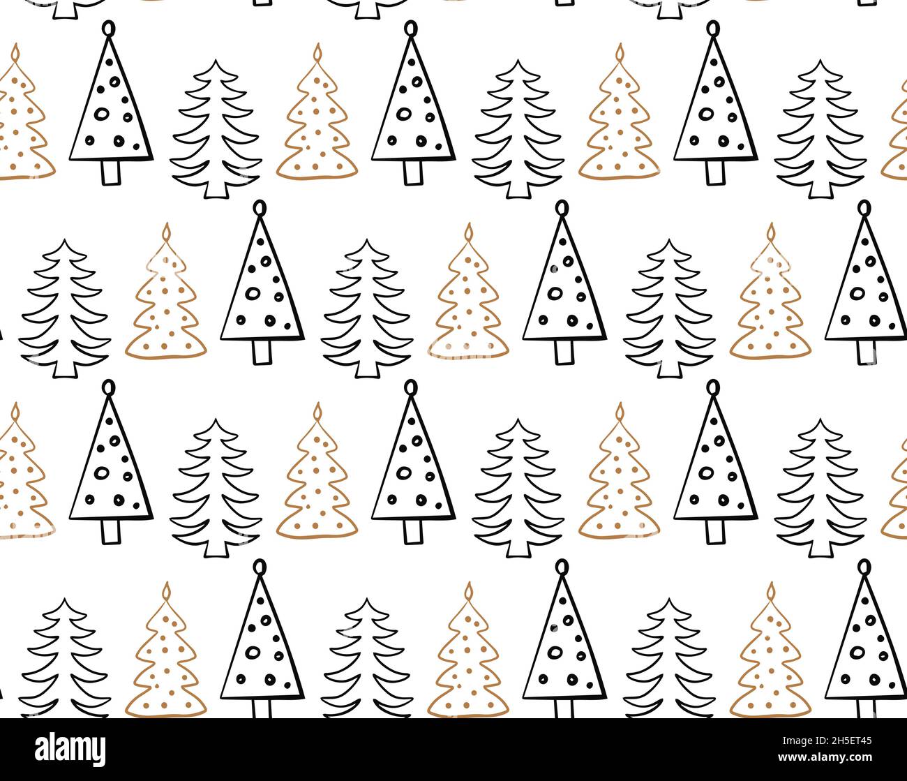 Abstract Christmas Seamless pattern with hand drawn Christmas trees ...