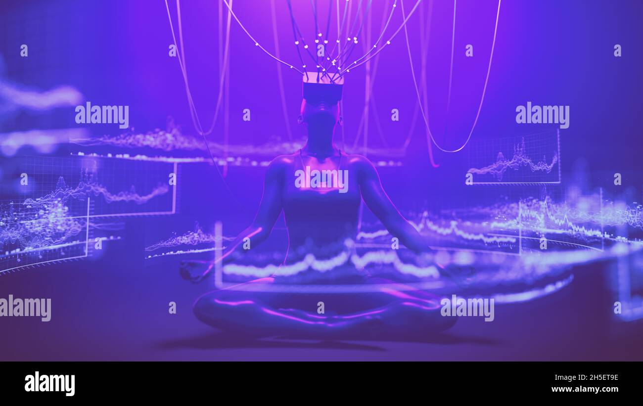 Woman in VR glasses trade cryptocurrency on DEX exchange in metaverse.  Human interact with defi trading platform in virtual decentalized reality  Stock Photo - Alamy