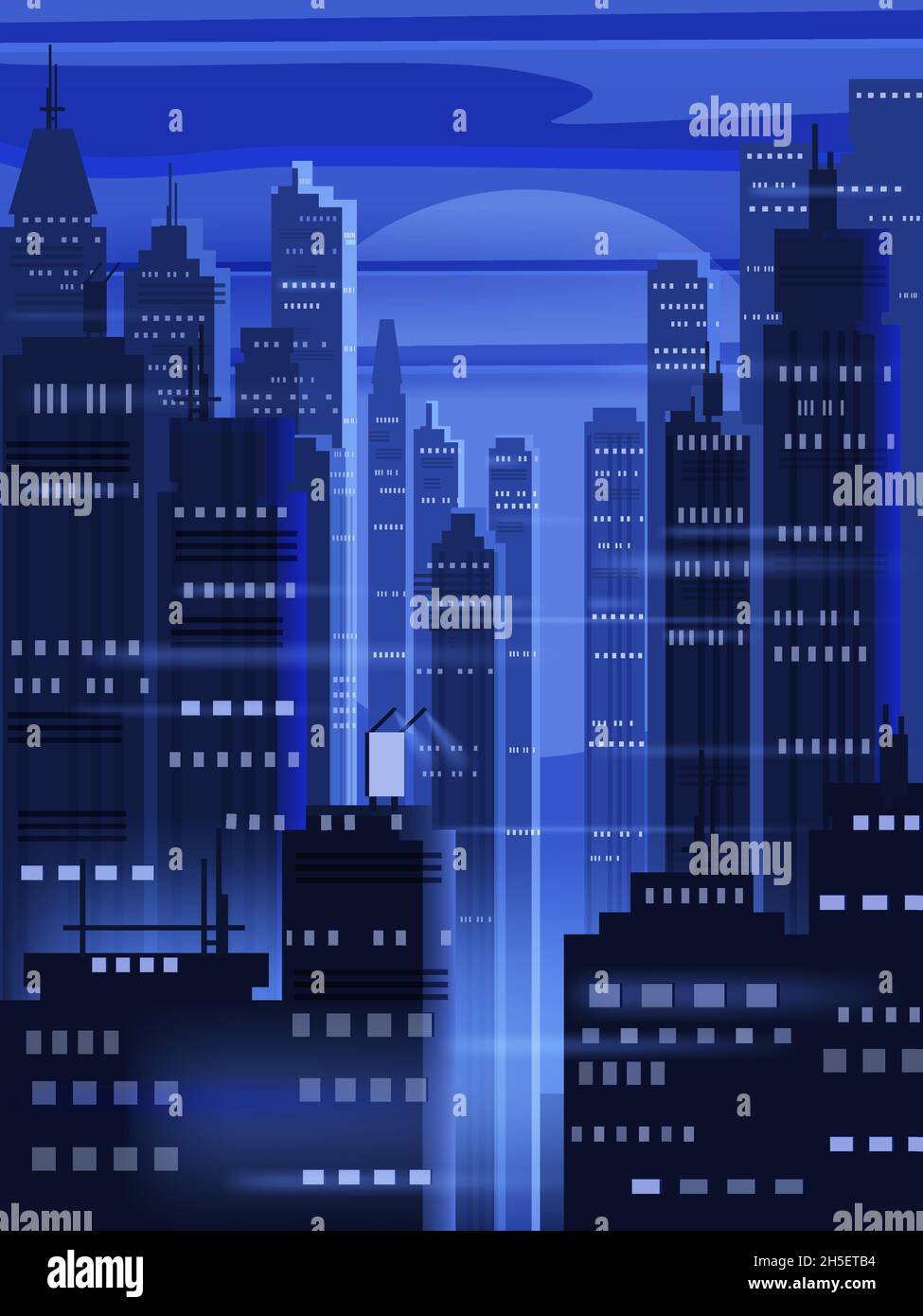 Night futuristic city background, bright lights, panorama, modern