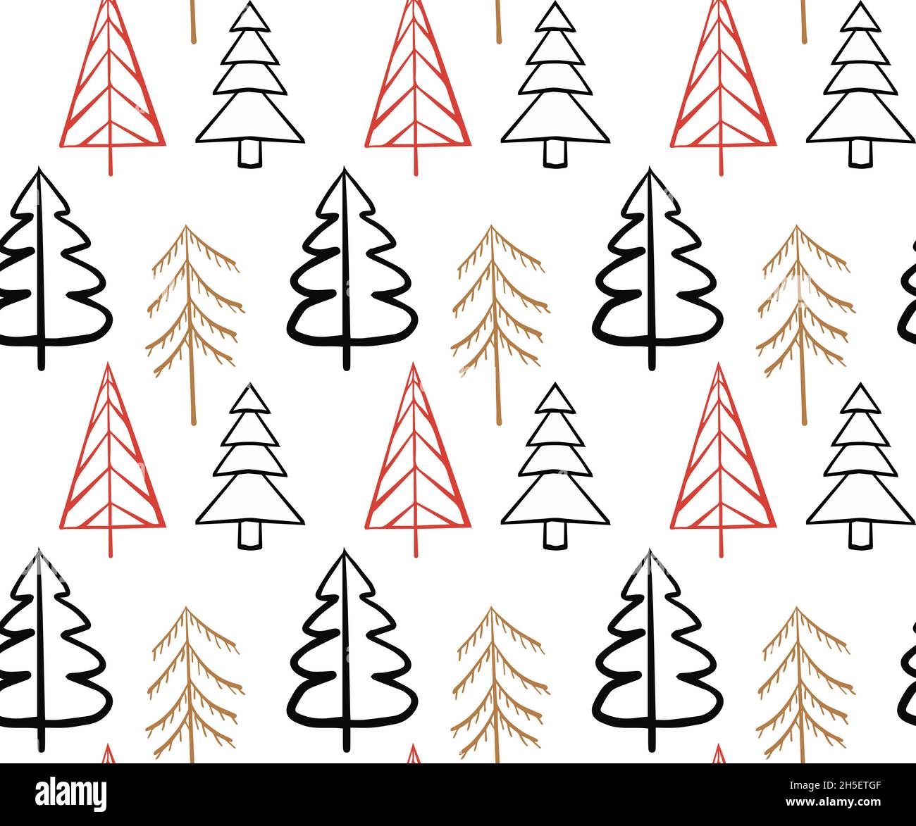 Abstract Christmas Seamless pattern with hand drawn Christmas trees ...