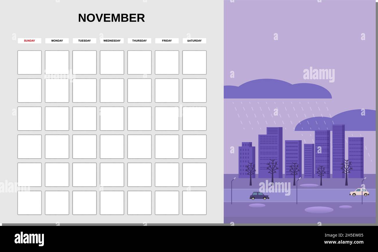 Calendar Planner November month. Minimalistic landscape natural